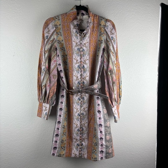 Zimmermann Luminous Linen Mixed Ribbon Stripe Belted Mini Dress US 4 Cocktail - Picture 3 of 12